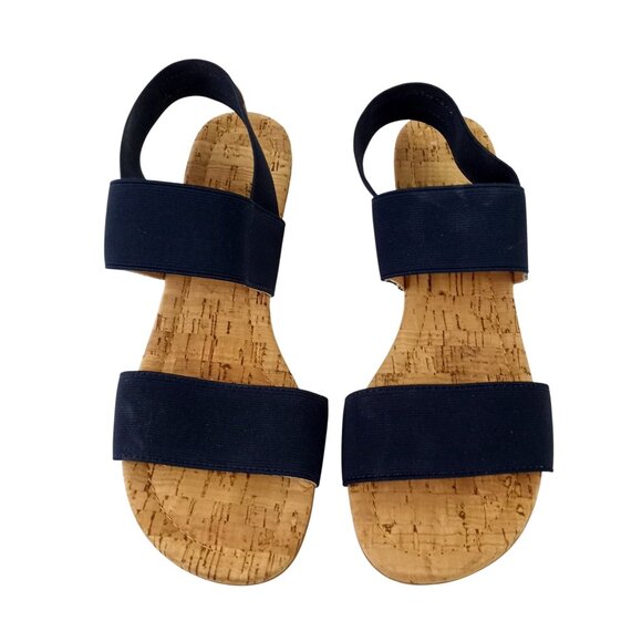 Tommy Bahama DALLIS Navy Blue Cork Wedge Slip On Sandals - Picture 1 of 9